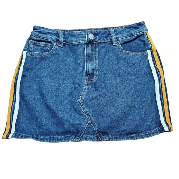 Pacsun Denim Micro Mini Skirt Side Stripe Varsity 100% Cotton Women's Size 28 - Picture 1 of 13